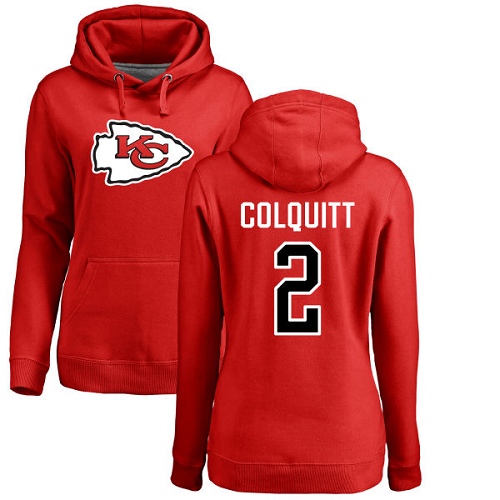 Women Kansas City Chiefs #2 Colquitt Dustin Red Name and Number Logo Pullover Hoodie->women nfl jersey->Women Jersey